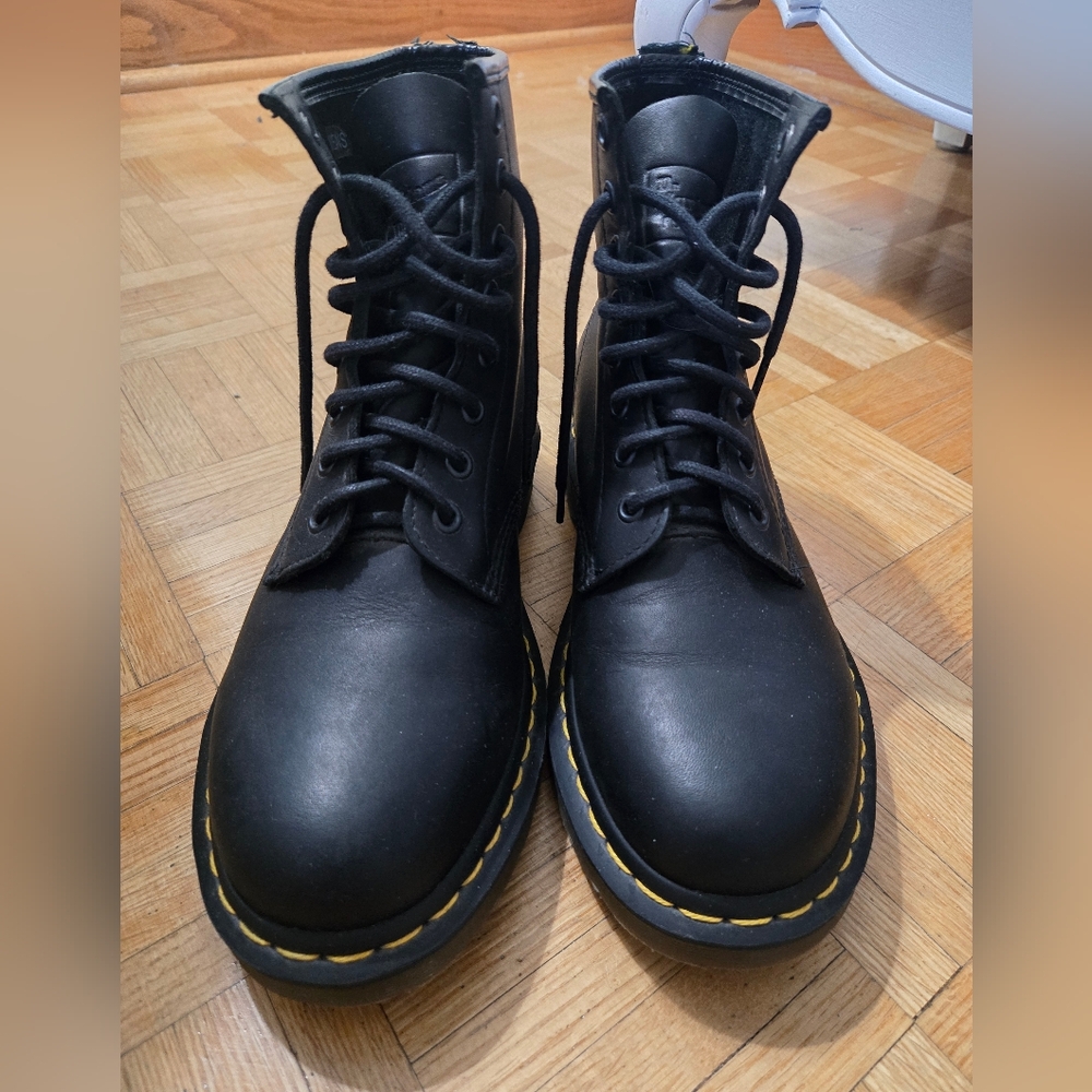 Dr. Martens Black Boots with Yellow Stitching